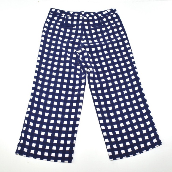 Banana Republic Blake-Fit Wide-Leg Gingham Crop Pant Navy - Picture 3 of 7